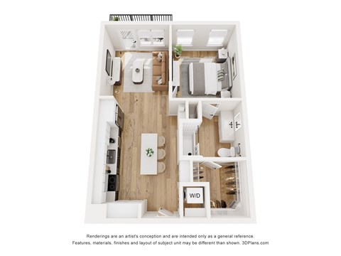 Floor plan for 1 bed, 1 bath, 660 sqft